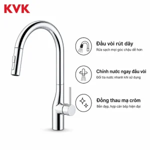 Vòi rửa bát KVK KM6061EC nội địa Nhật thiết kế thân cong mạ crôm