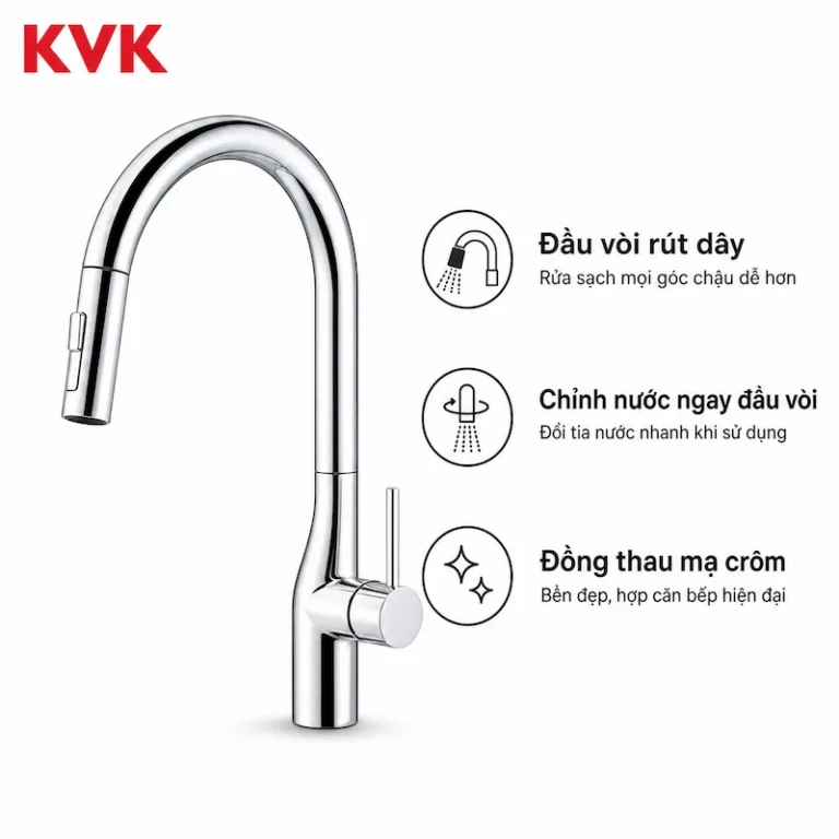 Vòi rửa bát KVK KM6061EC nội địa Nhật thiết kế thân cong mạ crôm